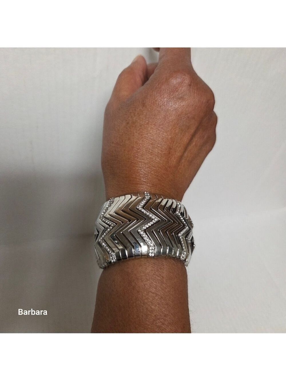 Vintage Joan Rivers Chevron Silver-tone Pavé Crystals Zigzag Stretch Bracelet